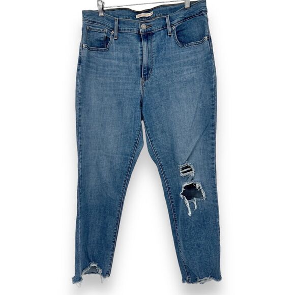 Levi’s 724 High Rise Straight Crop Distressed Womens Sz. 32 Denim Jeans - Picture 1 of 7
